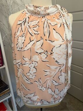 White House Black Market Floral Halter Tie-Neck Blouse
